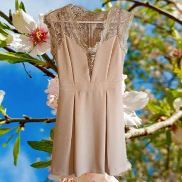 BCBGeneration 2 NWT capped lace sleeve pink rose pleated front woman's dress. - Picture 1 of 1